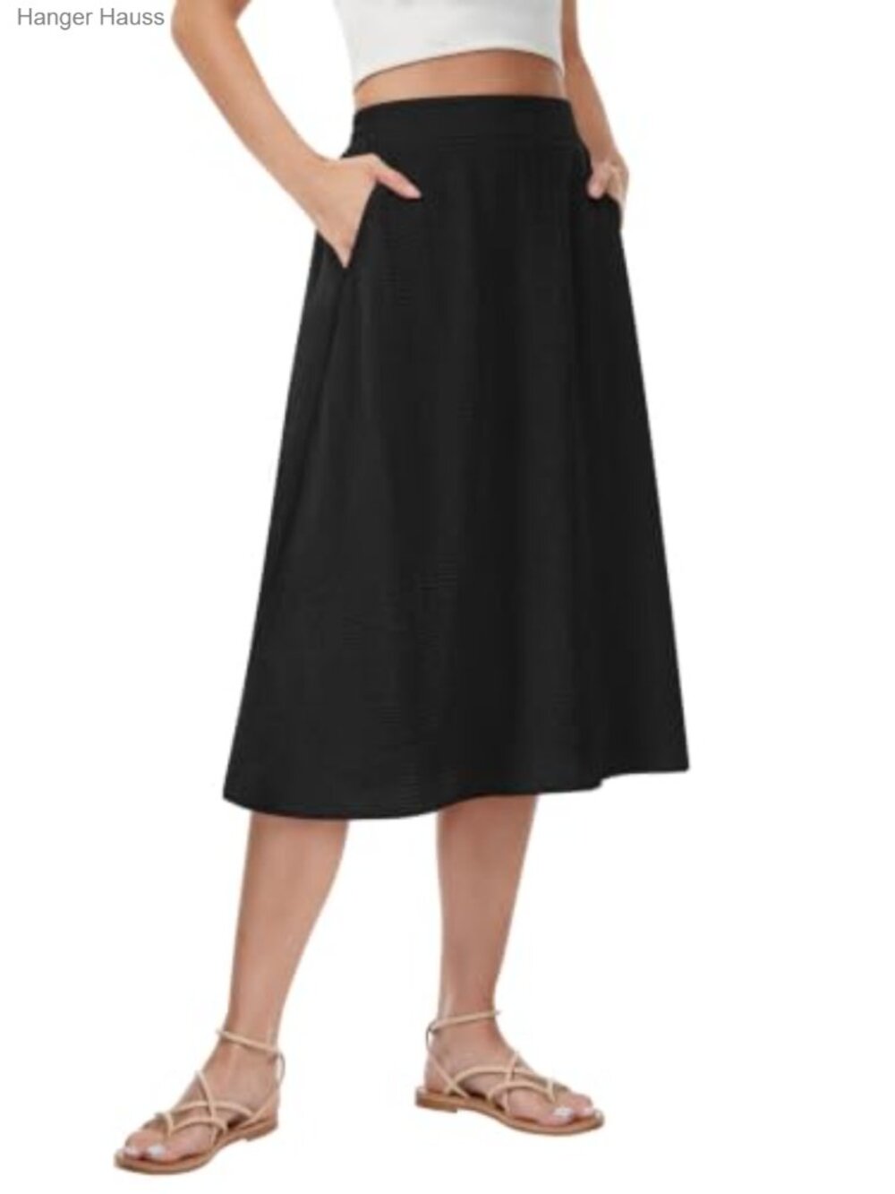 Womens Midi Skirt Summer A-Line Flowy Pleated High Waist